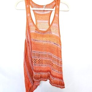 Free People Orange Crochet Assymetrical  Knitted Sleeveless Top Size XS
